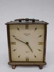 Vintage Ormos Swiss Table Clock with Brass Finish