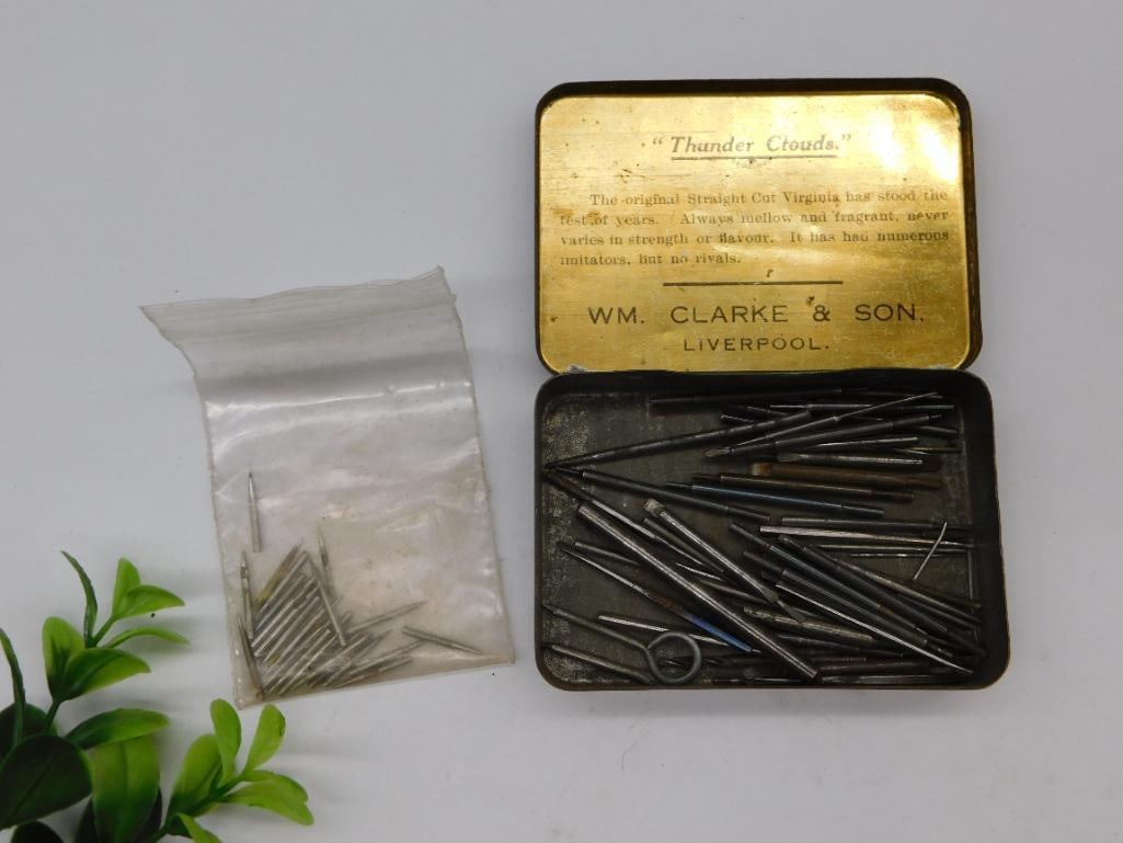 Vintage W.M. Clarke & Son Pin and Needle Set with Tin WATCHMAKER WATCHMAKING TOOL: Vintage W.M. Clarke & Son Pin and Needle Set with Tin WATCHMAKER WATCHMAKING TOOL