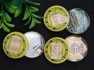 Vintage Watch Balance Staffs in Original Tins WATCHMAKER WATCHMAKING TOOLS