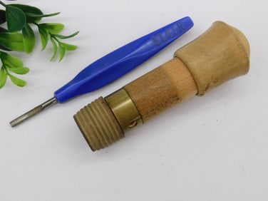 Vintage Elgin Blue Tool and Wooden Handled Brass Component WATCHMAKER WATCHMAKING TOOLS