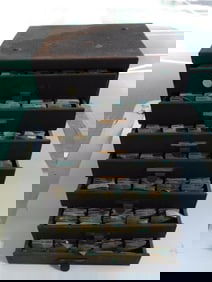 Vintage G-S Flexo Cylinder Crystals Cabinet with Contents WATCHMAKING WATCHMAKER TOOLS