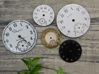 5 Vintage Pocket Watch Faces, Mixed Brands WATCHMAKER WATCHMAKING TOOLS