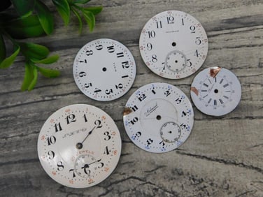 Five Antique Pocket Watch Faces and a Movement WATCHMAKER WATCHMAKING TOOLS