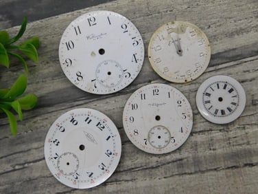 5 Vintage Pocket Watch Faces in Various Sizes
