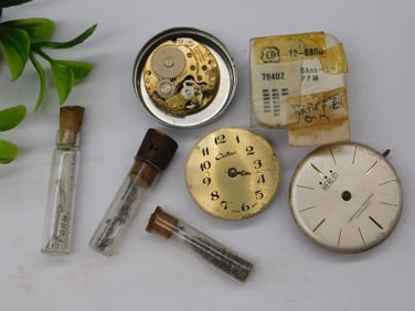 Watch Parts Including Chateau and Herlin Faces Watchmaker Watchmaking Tools