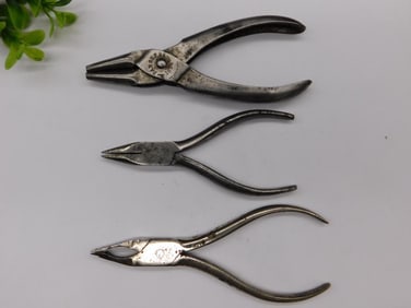 3 Vintage Metal Pliers with Engraved Markings Watchmaker Watchmaking Tools