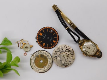 Vintage Watch Parts Including Bulova and Nussex Watchmaker Watchmaking Tools