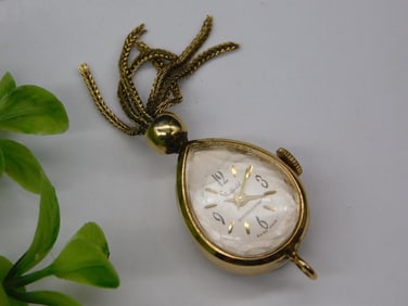 Vintage Gold-Tone Teardrop Pendant Watch Watchmaker Watchmaking Tools