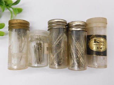 Vintage Needle Assortment in Glass and Plastic Vials Watchmaker Watchmaking Tools