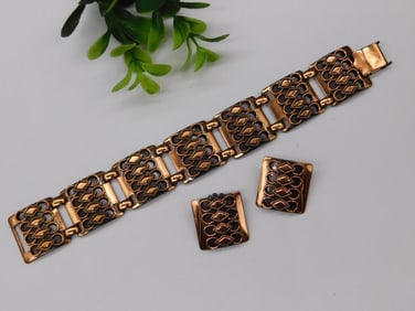 Vintage Genuine Copper Link Bracelet with Ornate Design Watchmaker Watchmaking Tools