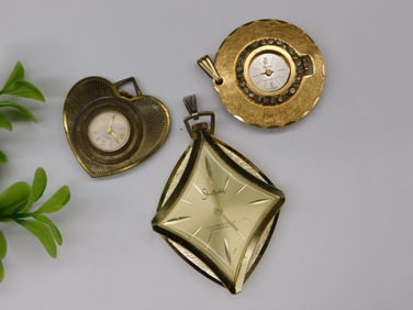 Three Vintage Pendant Watches Watchmaker Watchmaking Tools