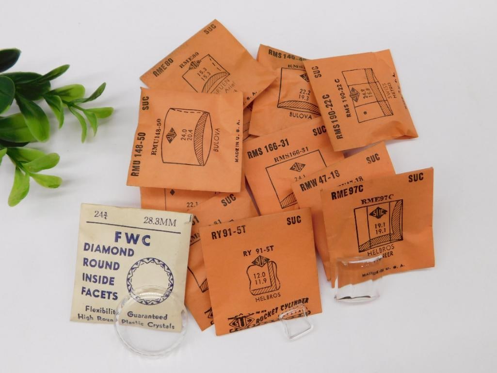 Vintage Watch Crystals in Assorted Packaging Watchmaker Watchmaking Tools: Vintage Watch Crystals in Assorted Packaging Watchmaker Watchmaking Tools