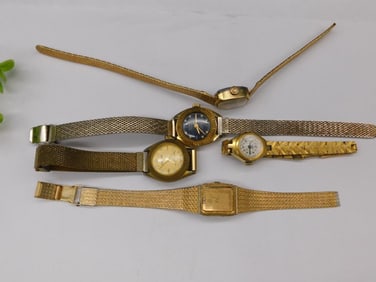 Five Vintage Women?s Gold-Tone Wristwatches Watchmaker Watchmaking Tools