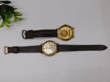 Two Vintage Wristwatches with Gold-Tone Cases Watchmaker Watchmaking Tools