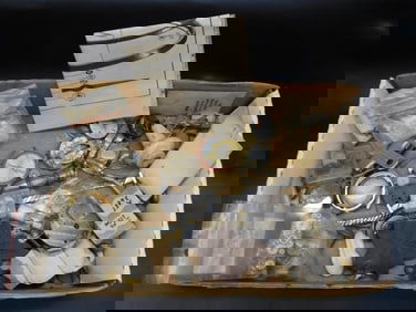 Boxed Lot of Vintage Watch Parts and Accessories WATCHMAKING WATCHMAKER TOOLS