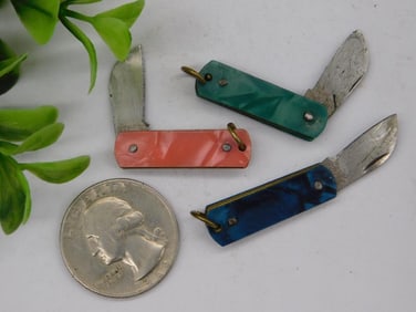 Three Mini Pocket Knives with Colored Handles