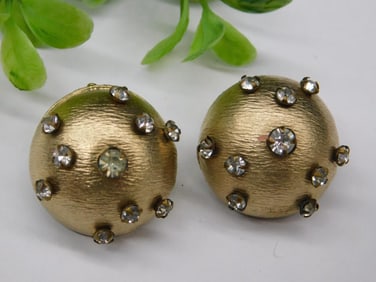 Vintage Gold-Tone Clip-On Earrings with Rhinestone Accents