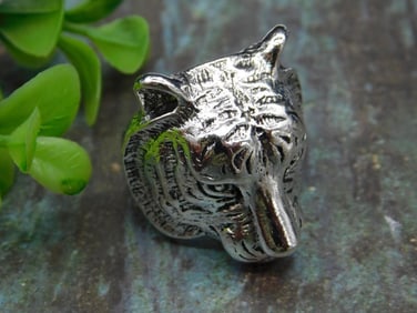 Silver-Tone Tiger Head Ring, Size 9.5