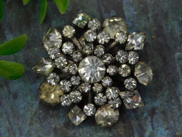 Vintage Rhinestone Floral Brooch Pin