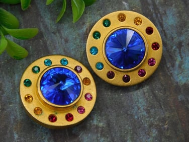 Gold-Tone Clip-On Earrings with Multicolor Rhinestones