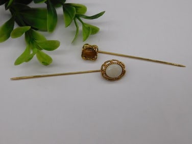 Gold-Tone Stick Pins with Decorative Stone Accents