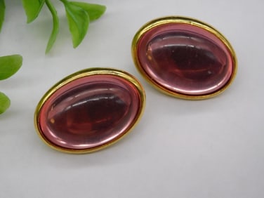 Vintage Gold-Tone Pink Post Earrings