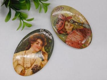 Two Vintage Coca-Cola Oval Pocket Mirrors