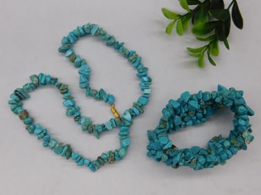 Turquoise Chip Necklace and Bracelet Set