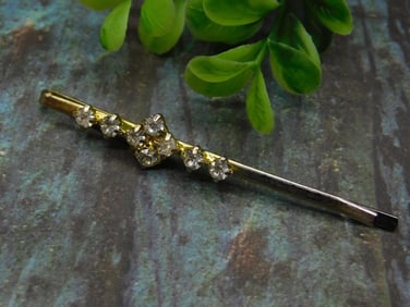 Vintage Gold-Tone Bar Brooch with Crystal Accents