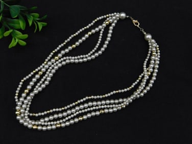 Multi-Strand Faux Pearl Necklace With Gold-Tone Accents