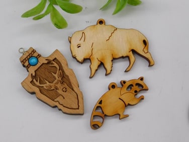 3 Wooden Animal and Nature-Themed Pendants