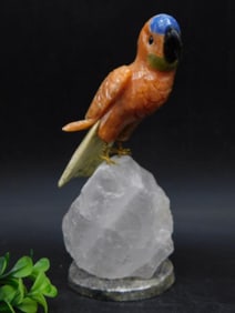 Carved Parrot Sculpture With Quartz Base ROCK STONE LAPIDARY SPECIMEN