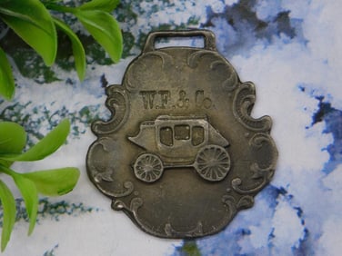 Antique Metal Watch Fob with Carriage Design