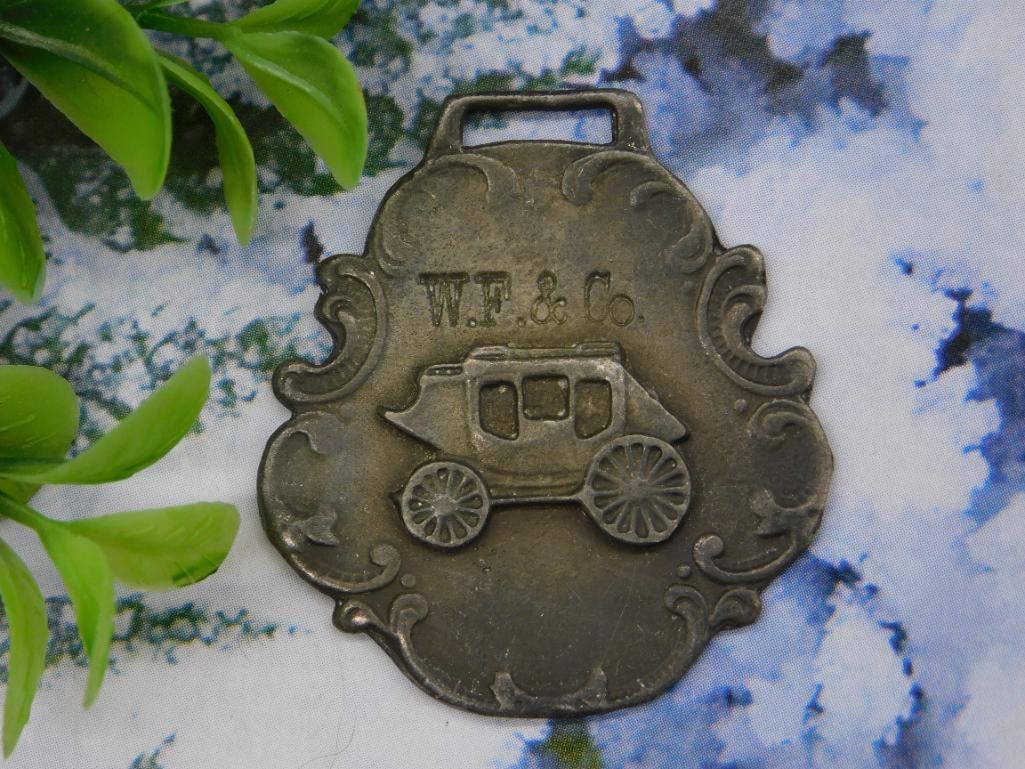 Antique Metal Watch Fob with Carriage Design: Antique Metal Watch Fob with Carriage Design