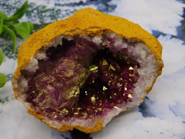 Quartz Geode with Purple and Gold Crystalline Interior ROCK STONE LAPIDARY SPECIMEN