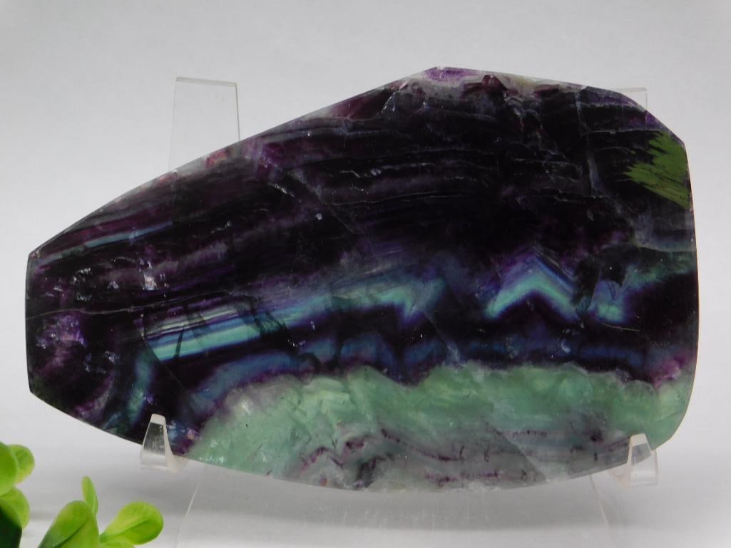 Fluorite Stone Slab With Multicolor Striations Rock Stone Lapidary Specimen: Fluorite Stone Slab With Multicolor Striations Rock Stone Lapidary Specimen