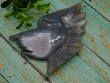 DRUZY AGATE WOLF STATUE ROCK STONE LAPIDARY SPECIMEN