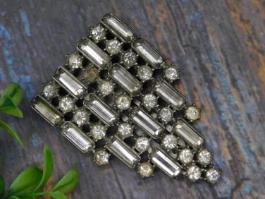 Silver-Tone Geometric Rhinestone Brooch
