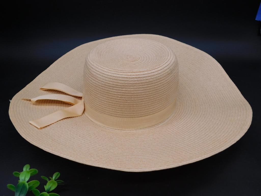 Neiman Marcus Wide-Brim Hat with Ribbon Accent: Neiman Marcus Wide-Brim Hat with Ribbon Accent