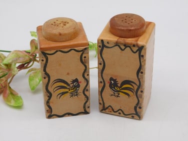 Hand-Painted Wooden Rooster Salt and Pepper Shakers