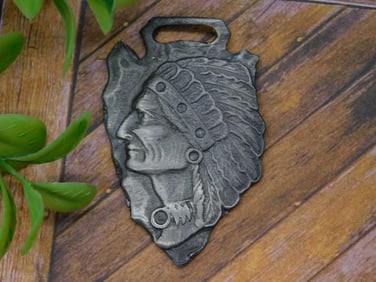 Metal Watch Fob with Native American Chief Design