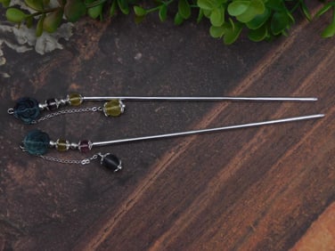 Silver Hair Sticks with Decorative Beads