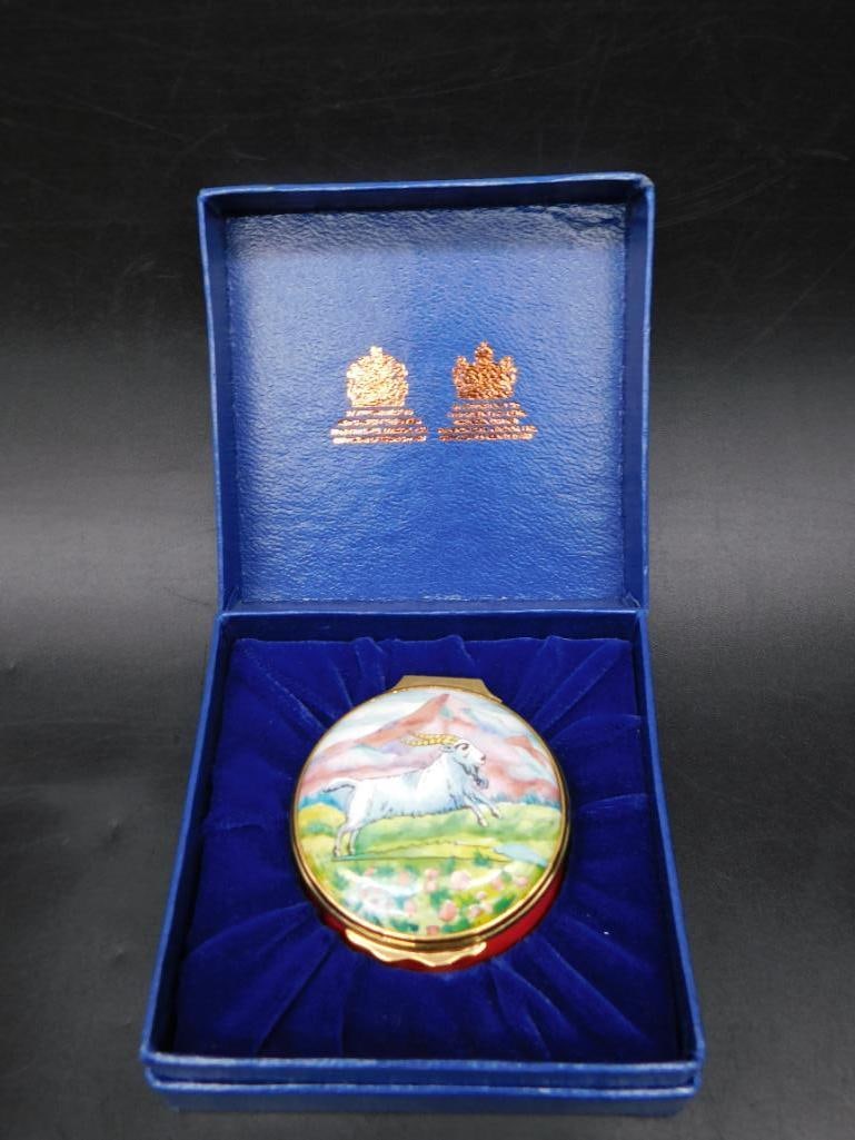 TIFFANY AND CO HALCYON DAYS ENAMELS CAPRICORN TRINKET BOX VINTAGE ANTIQUE: TIFFANY AND CO HALCYON DAYS ENAMELS CAPRICORN TRINKET BOX VINTAGE ANTIQUE