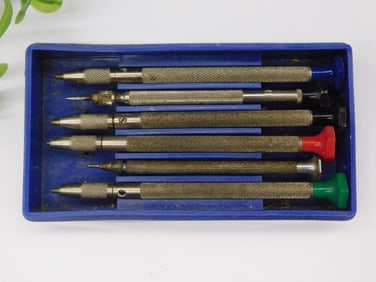 Six Metal Screwdriver and Punch Tools in Case WATCHMAKER WATCHMAKING TOOL