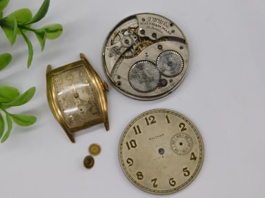 Vintage Waltham 15 Jewel Pocket Watch Parts and Case WATCHMAKING WATCHMAKER TOOLS
