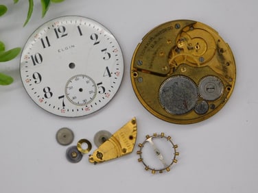 Vintage Elgin Pocket Watch Movement and Parts WATCHMAKING WATCHMAKER TOOLS