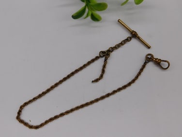 Antique Brass Watch Chain with T-Bar and Clasp WATCHMAKING WATCHMAKER TOOLS