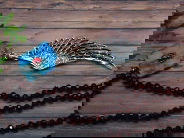 WING PENDANT WITH TURQUOISE ACCENT ON SPARKLE BEAD NECKLACE