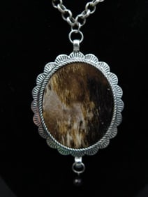 COW HIDE PENDANT ON CHAIN NECKLACE