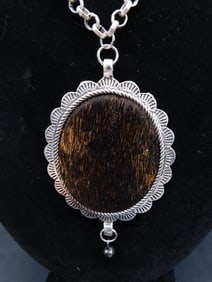 COW HIDE PENDANT ON CHAIN NECKLACE
